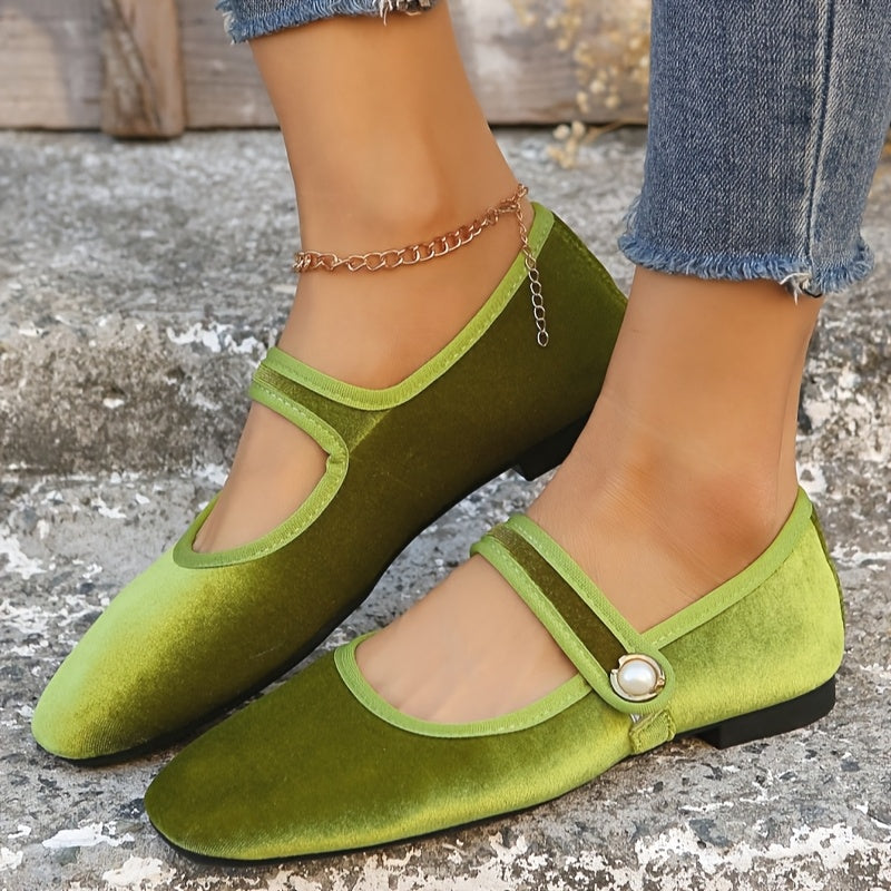 Women's Square Toe Ballet Flats with Adjustable Buckle Royal Blue Corduroy