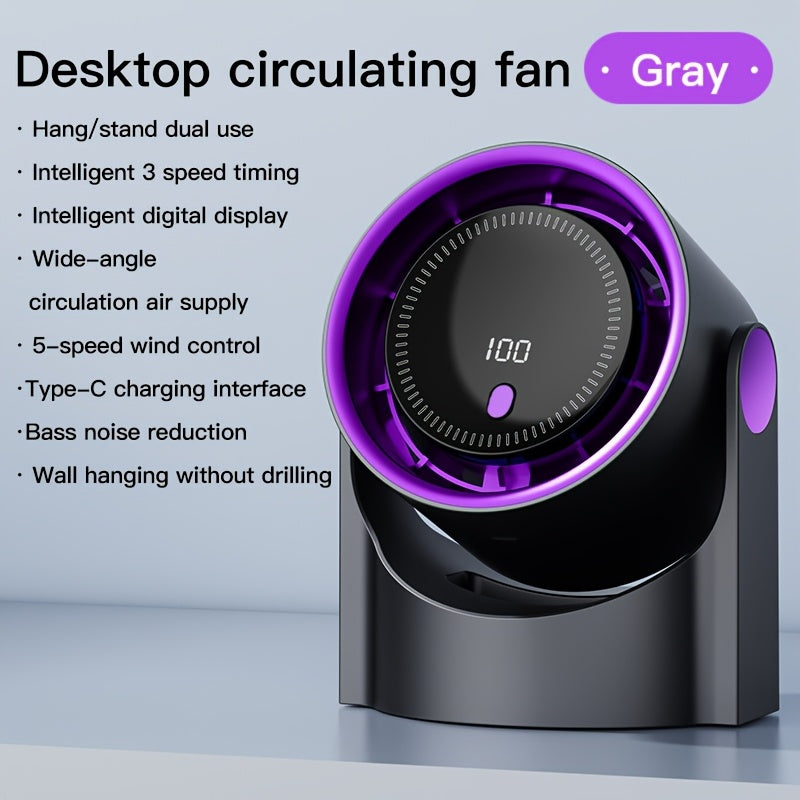 Portable USB Desk Fan Touchscreen Display 100 Speed Rechargeable Battery Office Bedroom Kitchen Camping