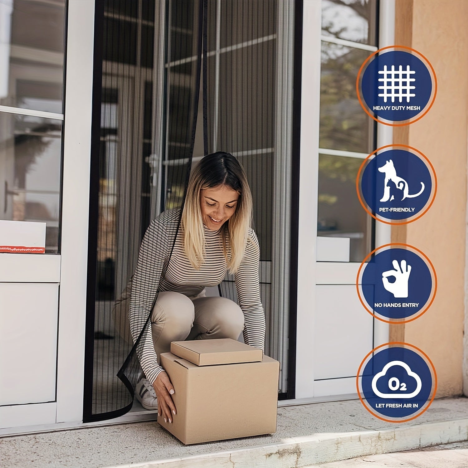 Magnetic Screen Door Self-Sealing Mesh Insect Barrier for Pets and Kids