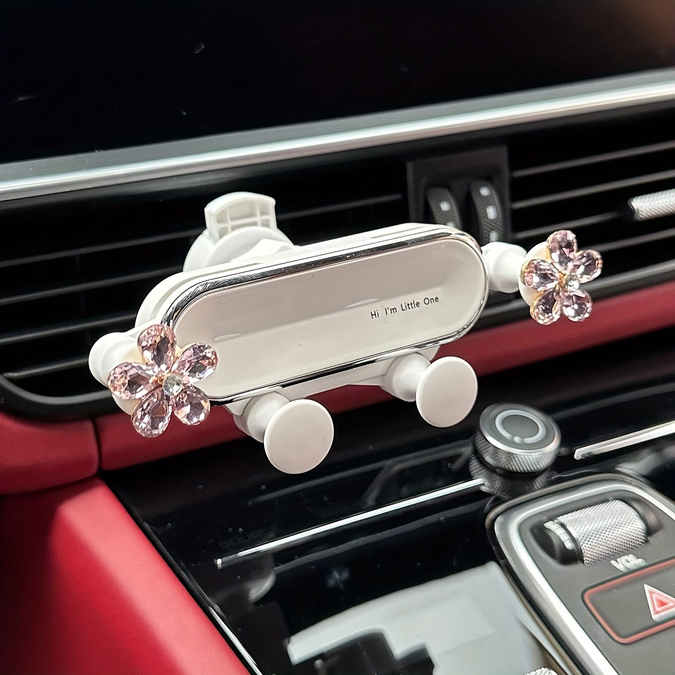 Car Mirror Phone Holder Crystal Flower Shape Adjustable Vent Mount Durable Detachable