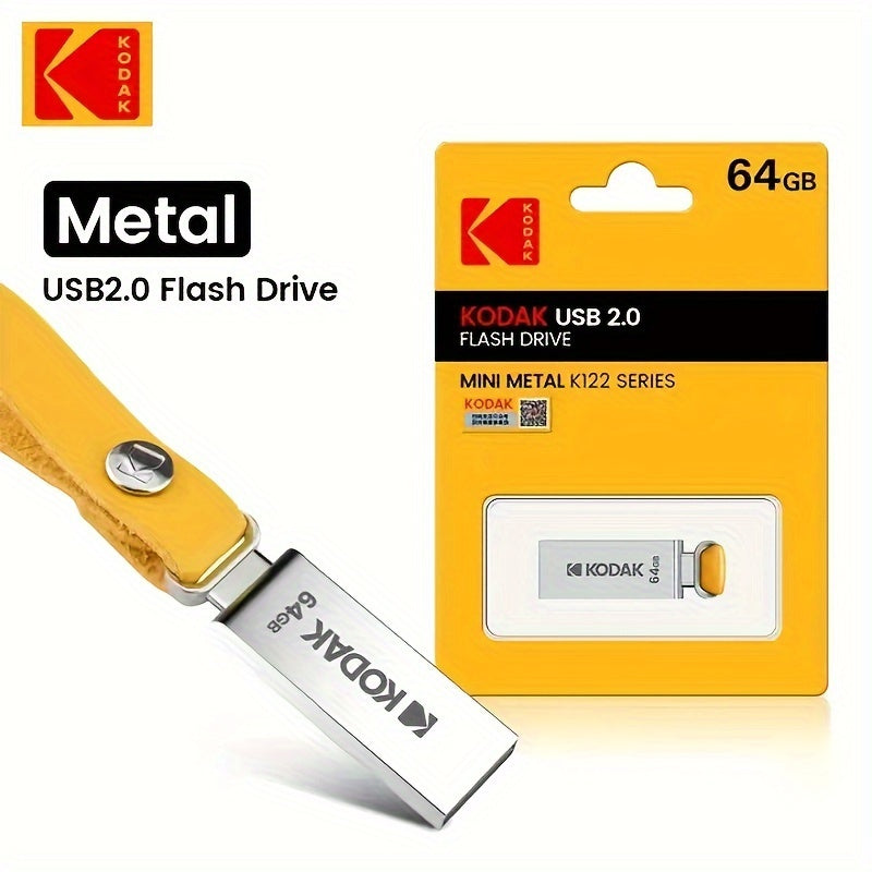 KODAK K122 USB 2.0 Metall Flesh Drayv zarbaga chidamli va 16GB, 32GB, 64GB va 128GB sig'imlarida mavjud.