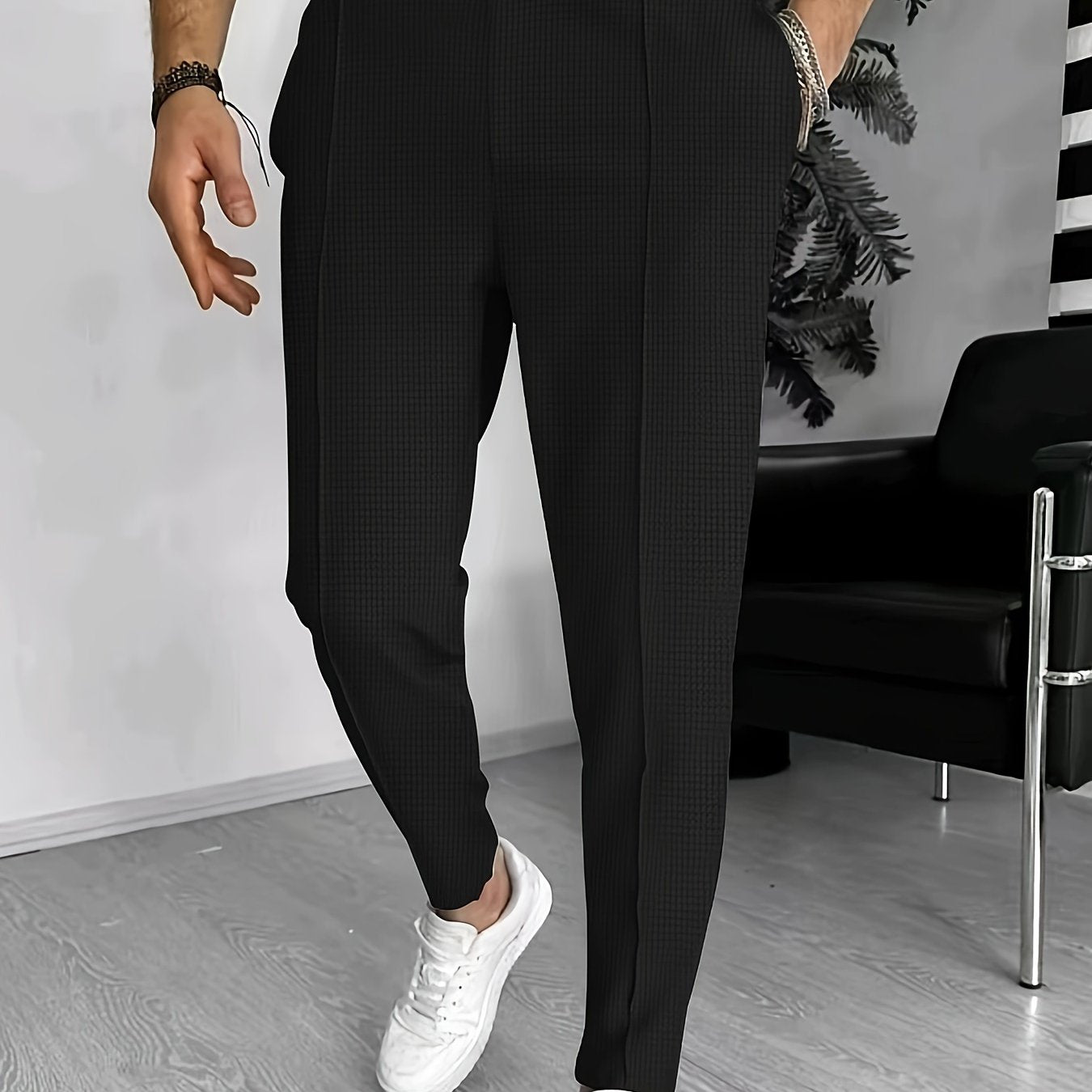 Men's Slim Polyester Sweatpants with Drawstring Waist for Spring and Autumn Running