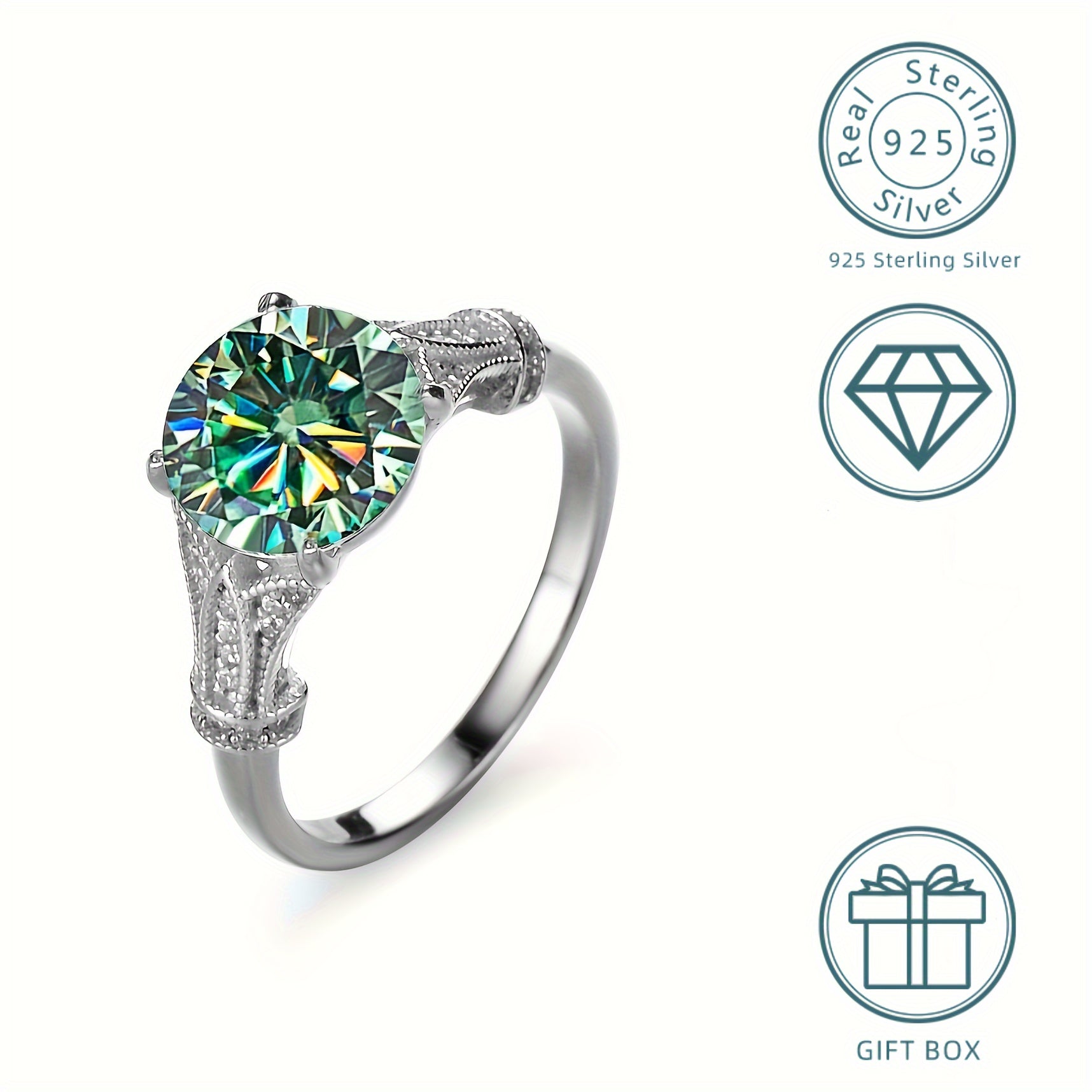 Bu 925 sterling kumushdan yasalgan yuqori sifatli, 3ta Moissanite uzukdan turli ranglarni tanlang. Bu kelinlar uchun mukammal va'da uzuki va uning uchun ajoyib sovg'a. Esda qolarli taklif uchun sertifikat va sovg'a qutisi bilan birga keladi.