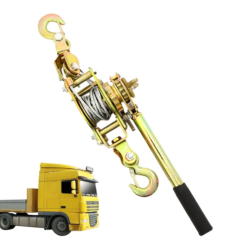 Og'ir yuklarni tortish, yuklarni bog'lash va siqish uchun mo'ljallangan portativ qo'l g'ildiragi, 2 ta ilgak bilan. U po'lat sim ip va uskunalarni tashish uchun shina mustahkamlashni o'z ichiga oladi.