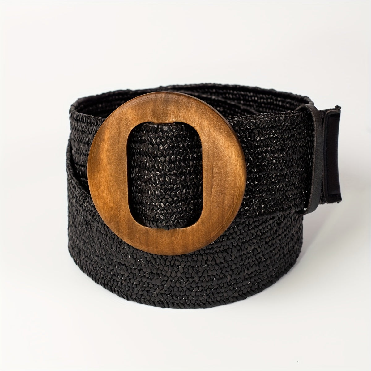 Women's Boho Wide Straw Belt with Wooden Buckle Elastic No-Hole Design for Casual and Formal Wear