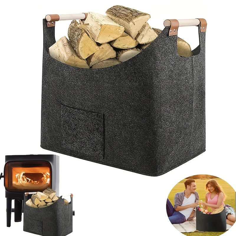 Durable Felt Storage Basket with Handles for Laundry Firewood and Household Use