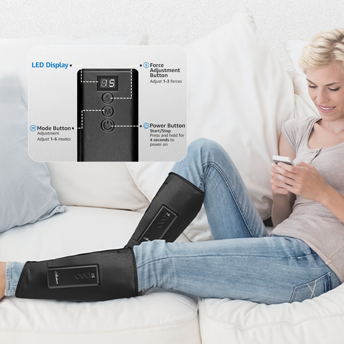 Portable Heated Calf Massager with 3 Intensities 6 Modes Rechargeable Leg Massager for Relaxation and Pain Relief