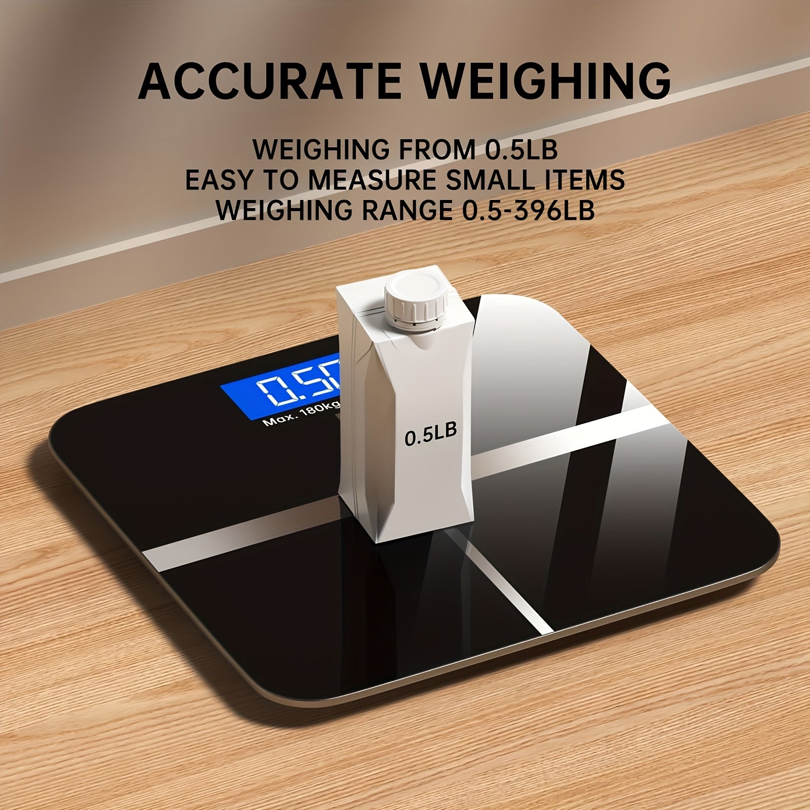 Digital bathroom scale 180kg 396.8lb capacity large LCD display slim modern design for home