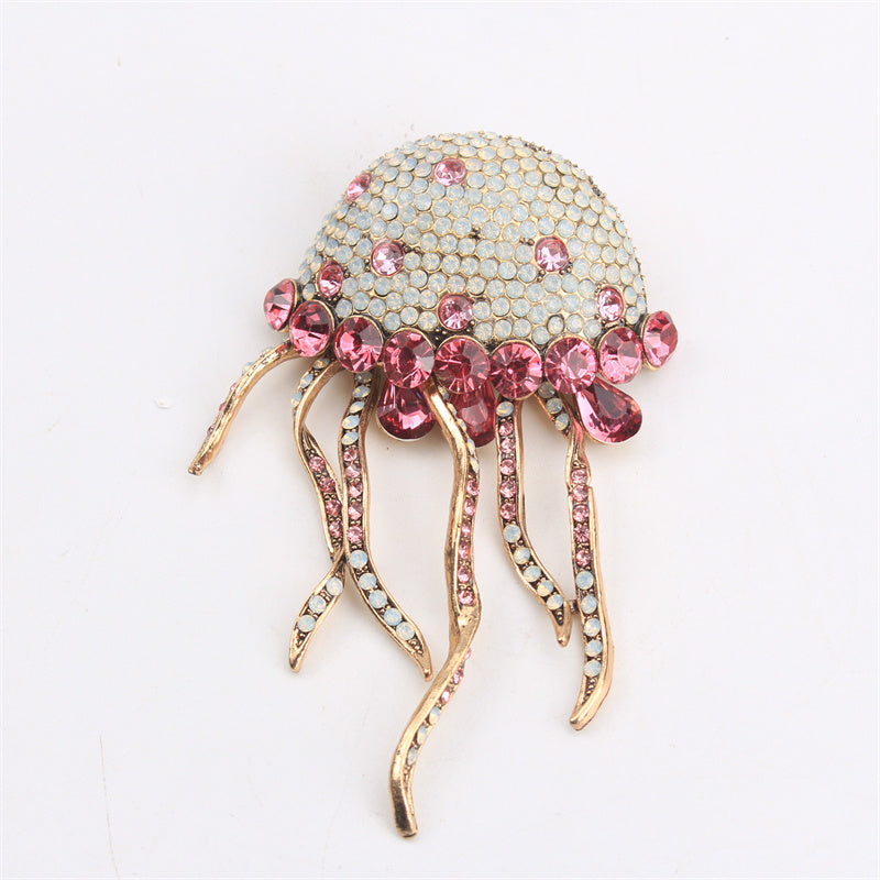 Luxury Jellyfish Brooch Pin Enamel Rhinestones Animal-Shaped Jewelry for Winter Sweaters