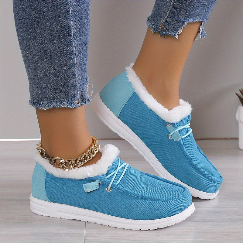 Women's Winter Flannel Ankle Booties Lace-Up Round Toe Platform Shoes