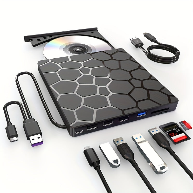 External USB 3.0 CD/DVD Drive for Laptops Hexagonal Design Supports CD VCD DVD Playback and Burning