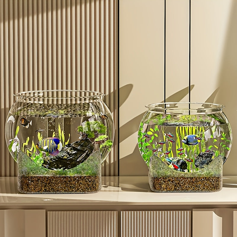 Round Transparent PC Fish Tank Small Desktop Aquarium for Hydroponics