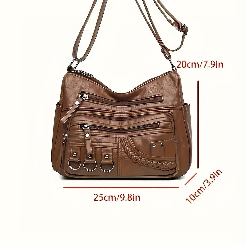 Black Crossbody Bag for Women with Zippers and Polyester Lining