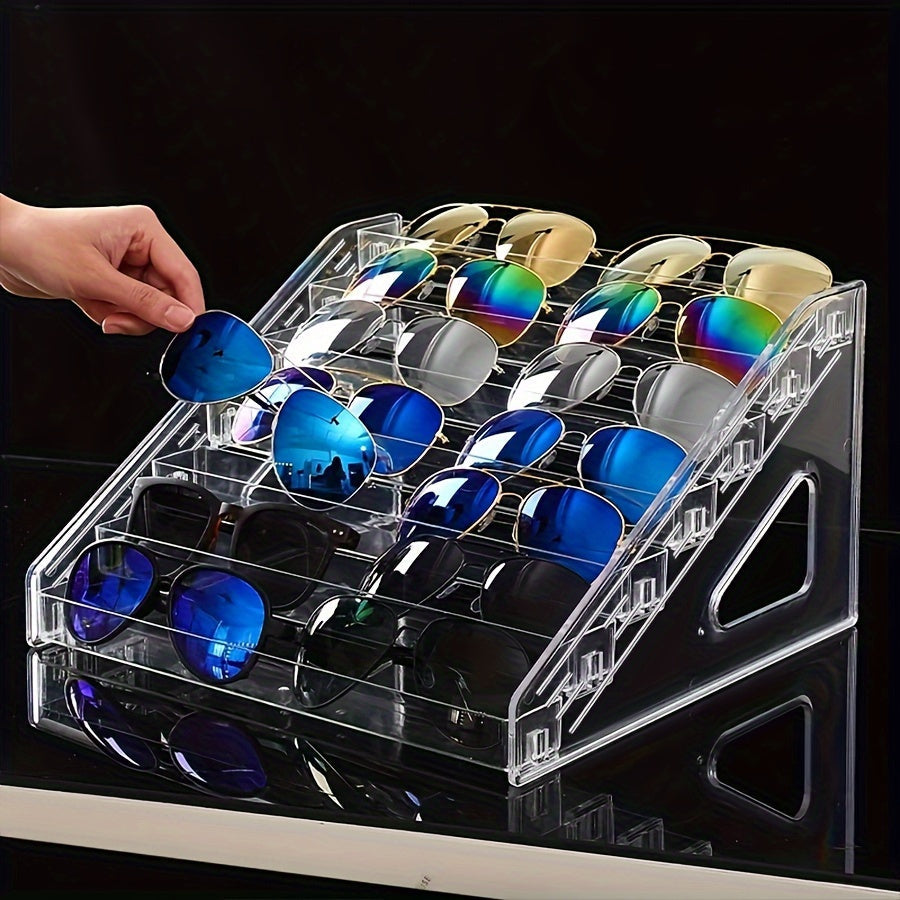 Ko'p qatlamli stol usti tashkilotchisi bilan shaffof akril ko'zoynaklar ko'rgazma standi