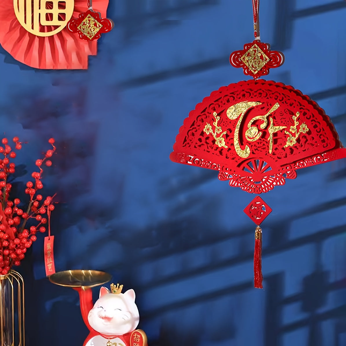 Festive Felt Ornament Fu Red Zodiac Knot Wall Decor Holiday Wall Hanging