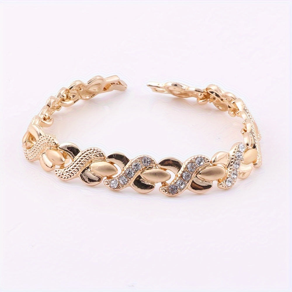 Conjunto de joyería en tono dorado para mujer: collar, pendientes, pulsera y anillo para bodas y eventos