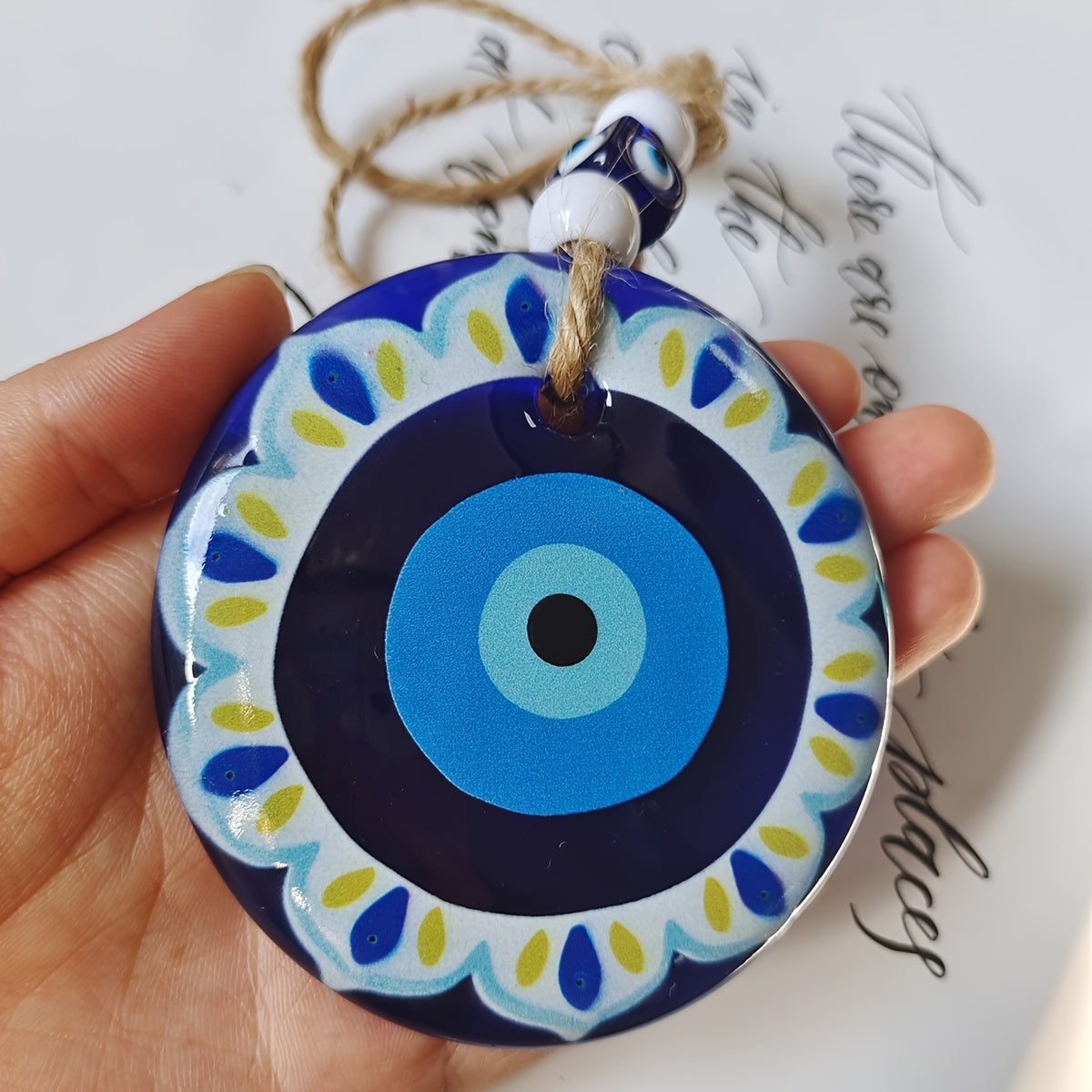 Llavero de ojo de mal agüero de acrílico grande para mujer con cuerda de cáñamo, accesorio elegante para coche y bolso