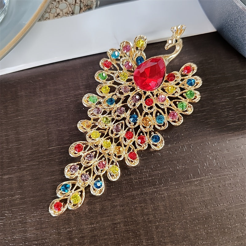 Retro Peacock Brooch with Rhinestones Anti-Slip Clothing Accessory for Women