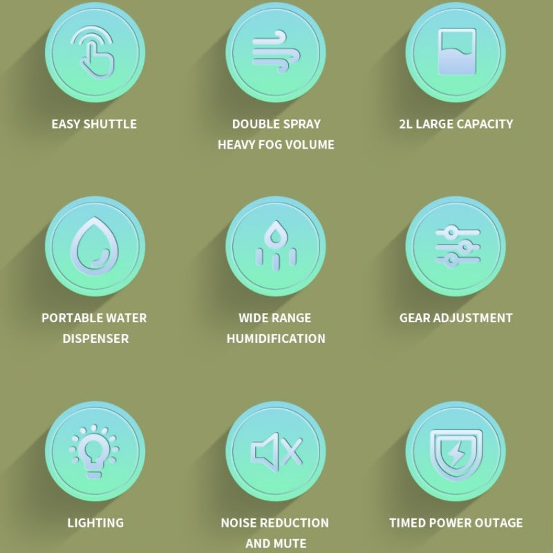 Large Capacity Double Spray Humidifier 2000ml USB Timer Bedroom Office