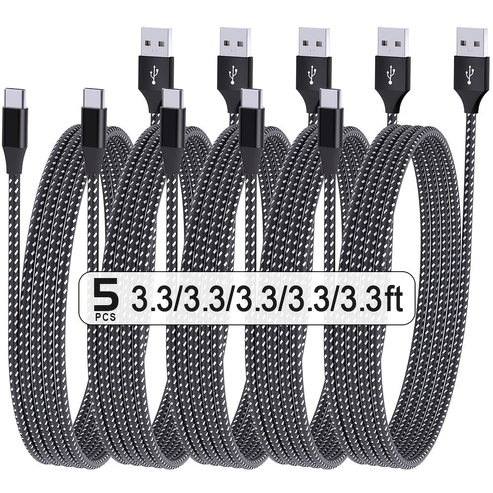 Set of 5 USB C Fast Charging Cables for Samsung, Moto G Series Data Transfer