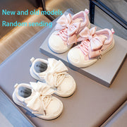 Kids Girls Canvas Sneakers Lace-Up Casual Shoes with Rubber Sole and Bow Detail