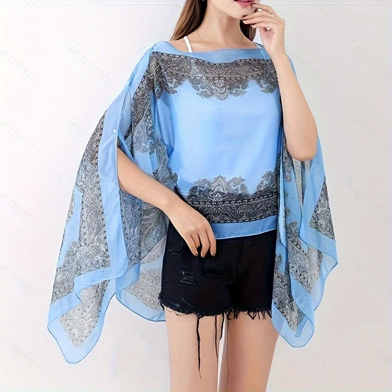 Boho Chic Paisley Print Chiffon Shawl Wrap for Travel and Beach Sunscreen Cover Windproof Cardigan Towel