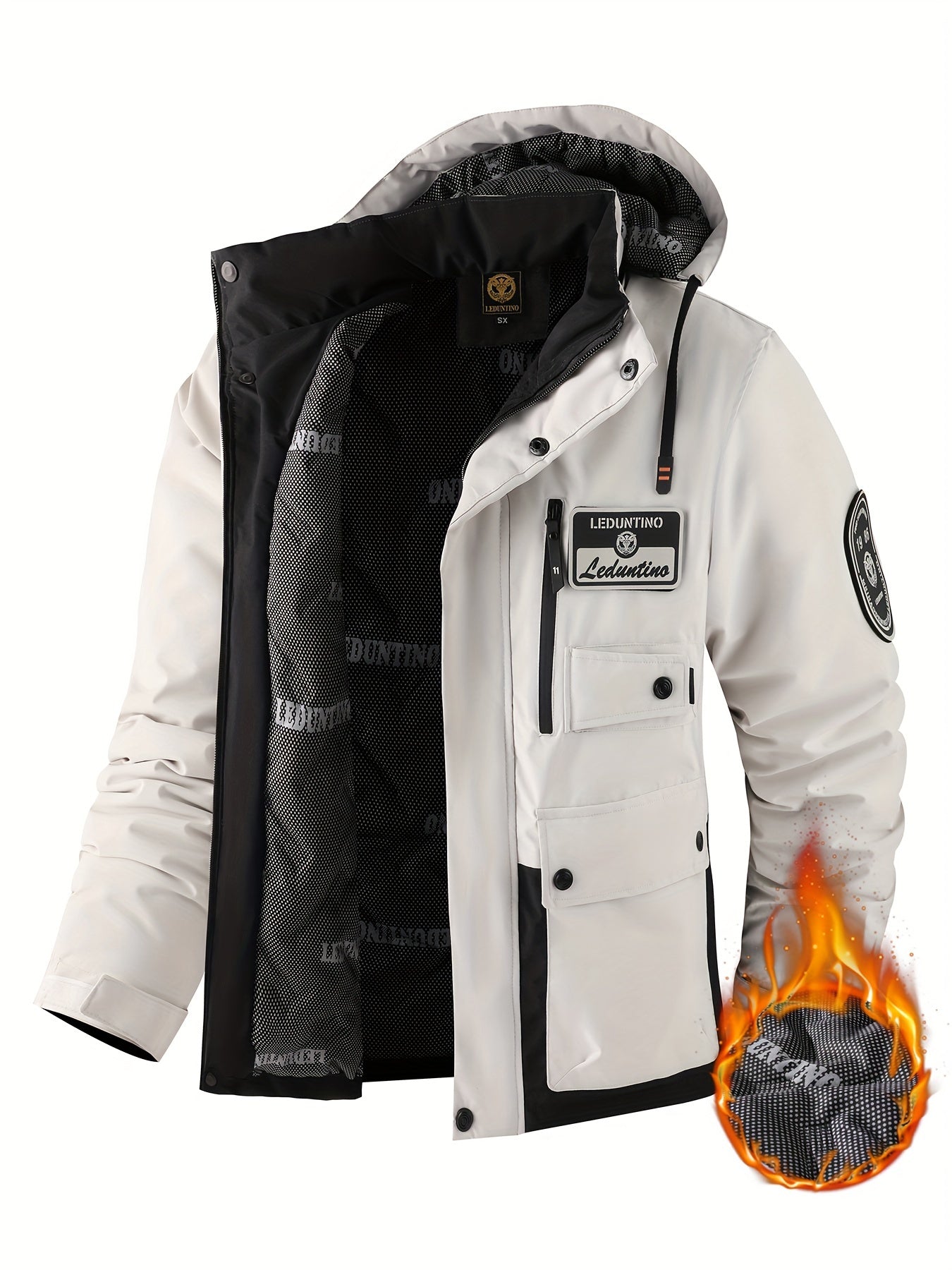 Men's Windproof Hooded Jacket with Detachable Hat Polyester Street Style with Multiple Pockets