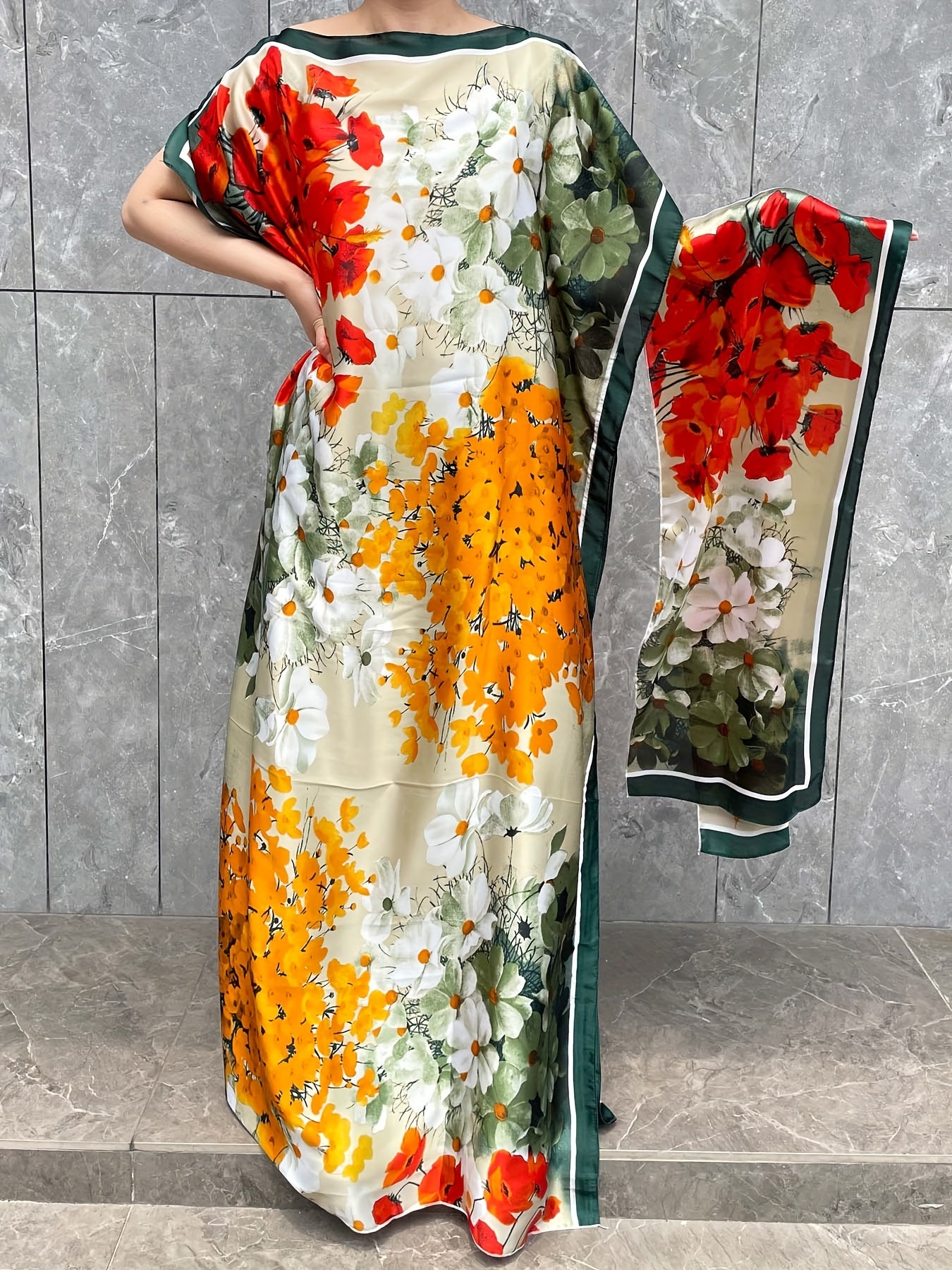 Plus Size Women's Maxi Kaftan Dress Floral Print Summer Beach Casual