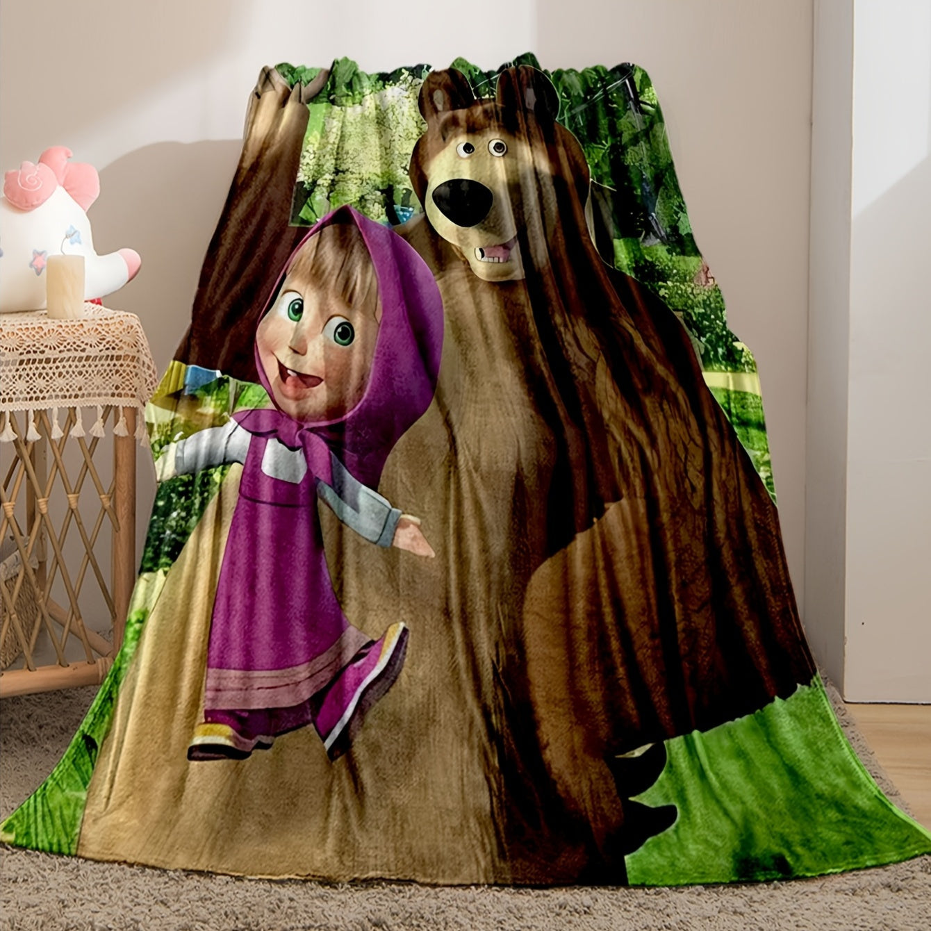 Manta de felpa de franela contemporánea con diseño de oso de dibujos animados para todas las estaciones