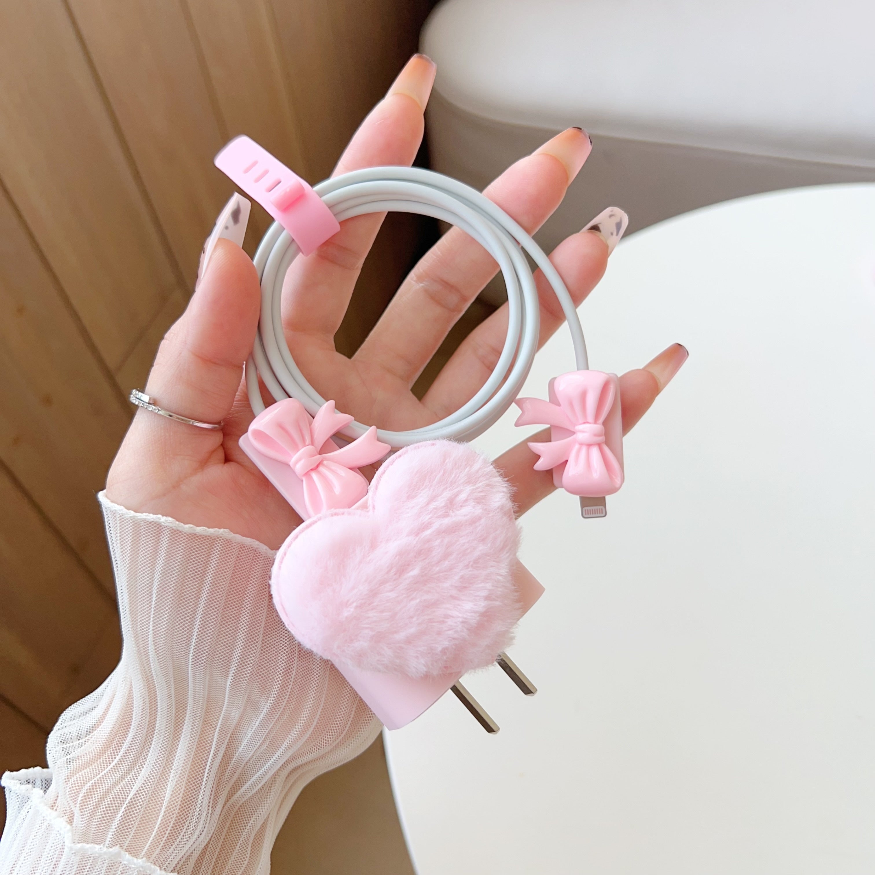 5-Piece iPhone Protection Set with Pink Butterfly Case Charger Cable Cases and Cable Tie