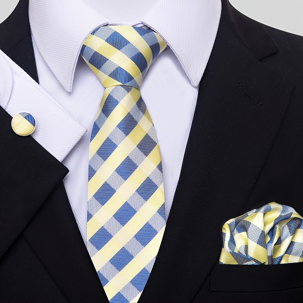 Men's Tie Pocket Square Cufflink Set for Weddings Holidays Gifting