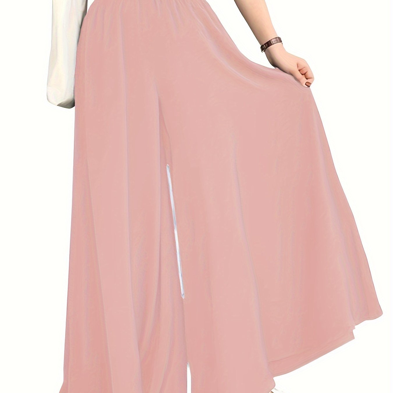 Plus Size Wide Leg Pants for Spring and Summer Solid Ruched Elastic Waist
