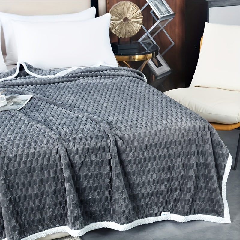 Flannel Throw Blanket with Jacquard Pattern Microfiber Cozy Sofa Bed Lavender Purple