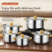 Stainless Steel Cooking Pots Set with Lids, Deep Soup Pots, Durable Material