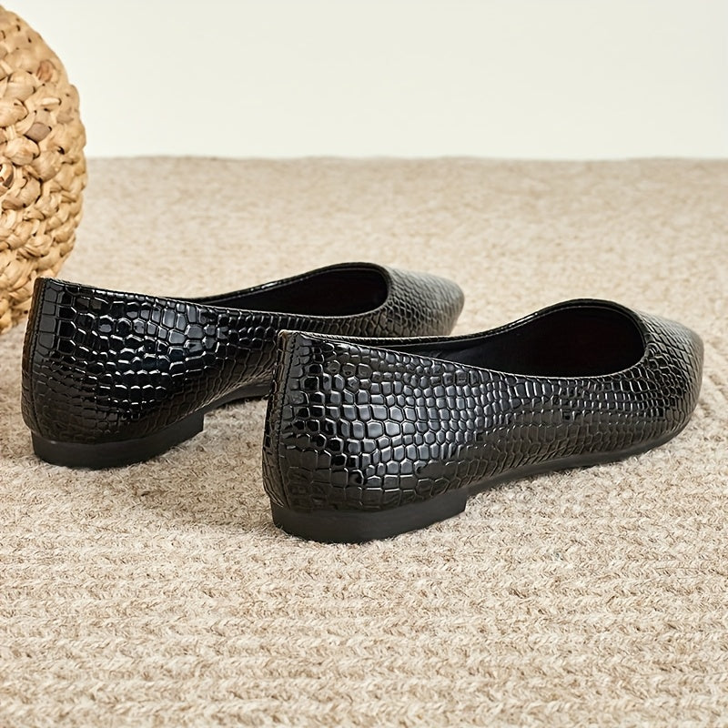 Women's Pointed Toe Flats Black Textured Slip-On Shoes Comfortable Casual Dressy
