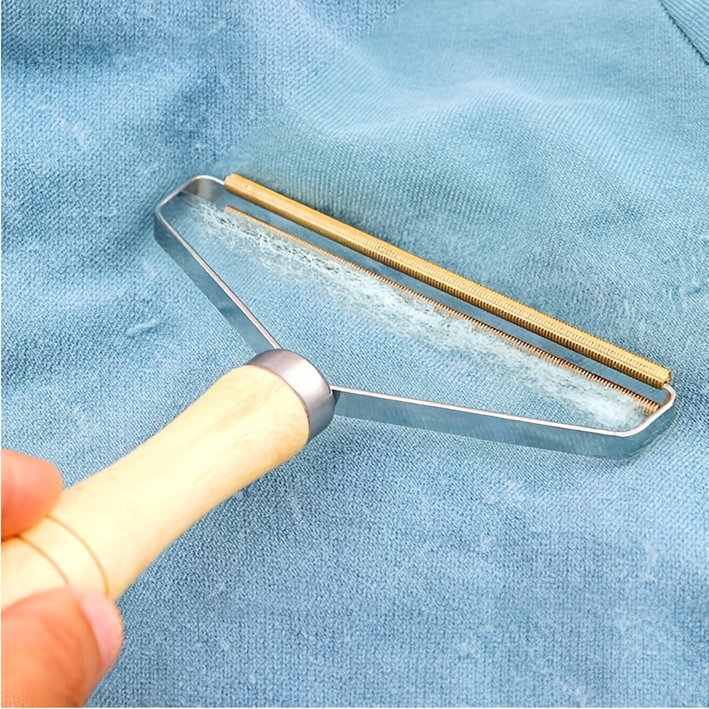 Удалитель ворса для волос и одежды с деревянной ручкой, двусторонний инструмент из нержавеющей стали