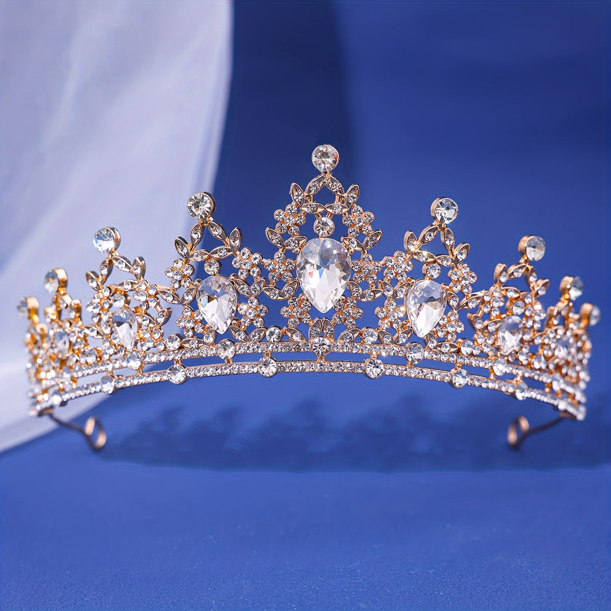 Diadema nupcial corona de boda con cristales de imitación, aros para el cabello, accesorio para vestido