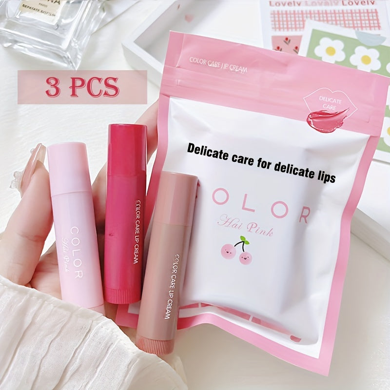 Bálsamo labial hidratante de 3 colores para mujer con hidratación duradera