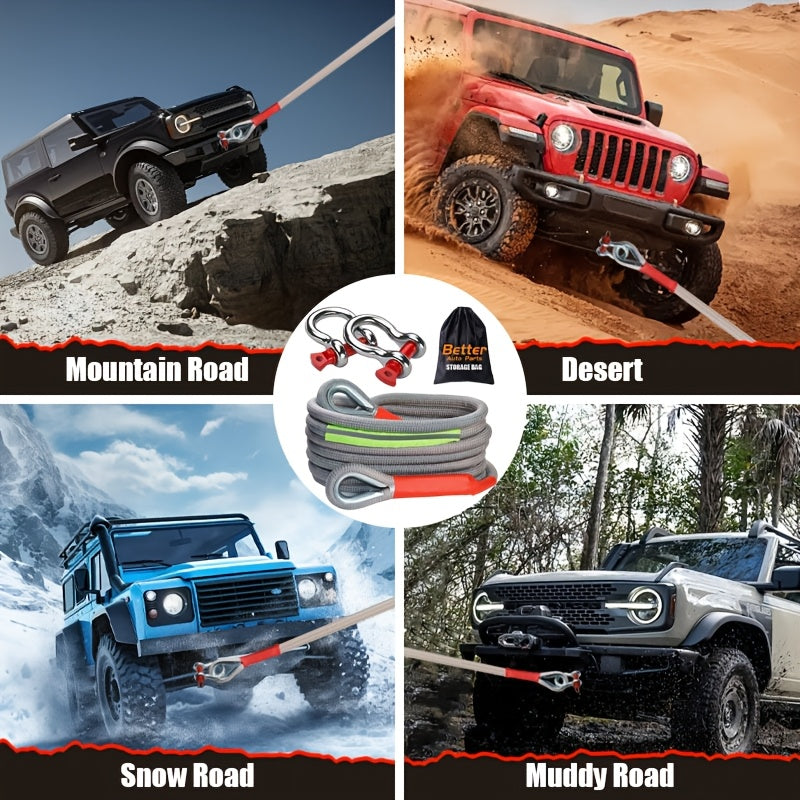 Juego de cuerda de remolque para SUV todo terreno de alta resistencia con ganchos en U y bolsa de almacenamiento, capacidad de 33,000 g