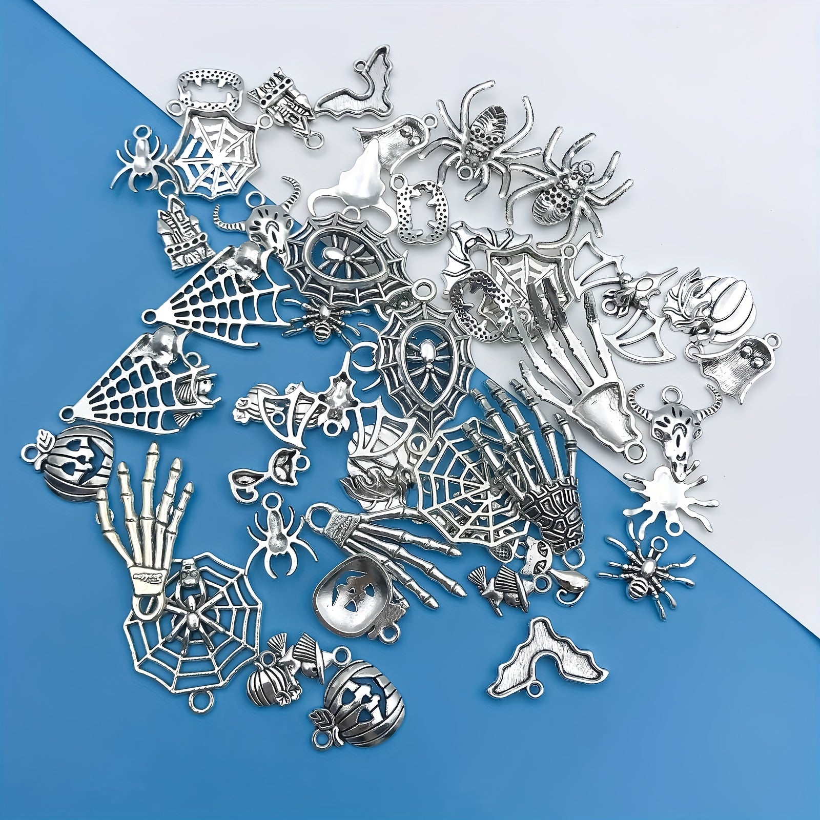 50pcs Halloween Spider Web Charms Pendants Zinc Alloy Antique Silvery Jewelry Making Accessories