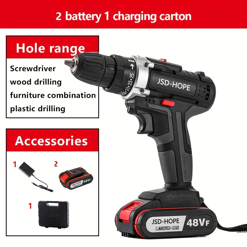 Cordless Impact Drill Driver Kit 48V Lithium Battery Charger US Plug