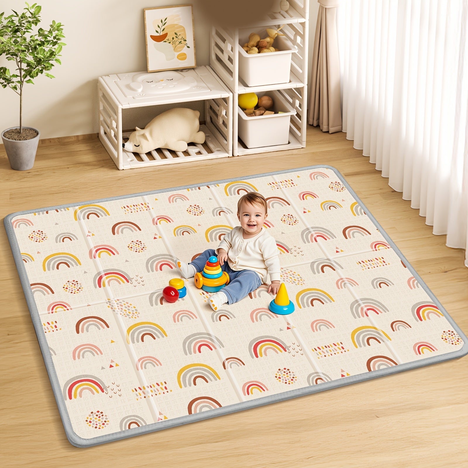 Foldable Play Mat 127cm x 127cm with Thick PE Material and Sturdy Edges for Kids Indoor Outdoor Use