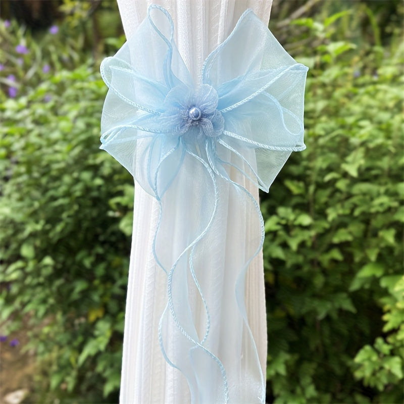 Nordic Style Lace Faux Pearl Flower Bow Curtain Tiebacks for Bedroom Living Room