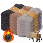 Men's Wool Crew Socks 6 Pairs Autumn Winter Soft Warm Breathable Solid