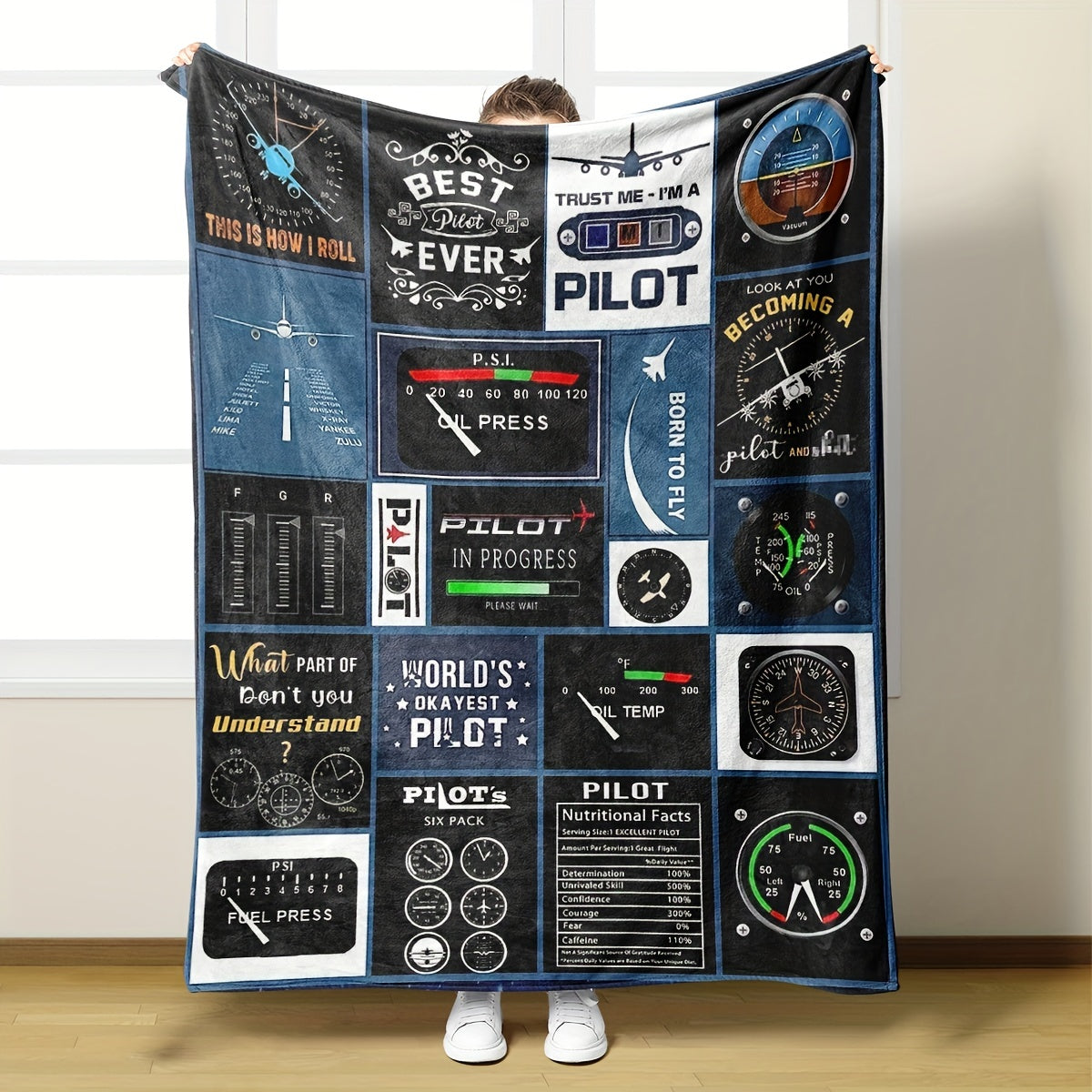 Manta de piloto de franela para hombres para entusiastas de la aviación, suave y cómoda, regalo