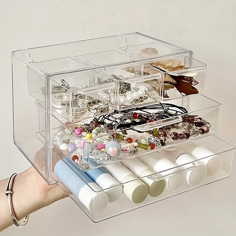 Acrylic Desktop Drawer Storage Box with 3/5/7 Compartments for Jewelry Organization