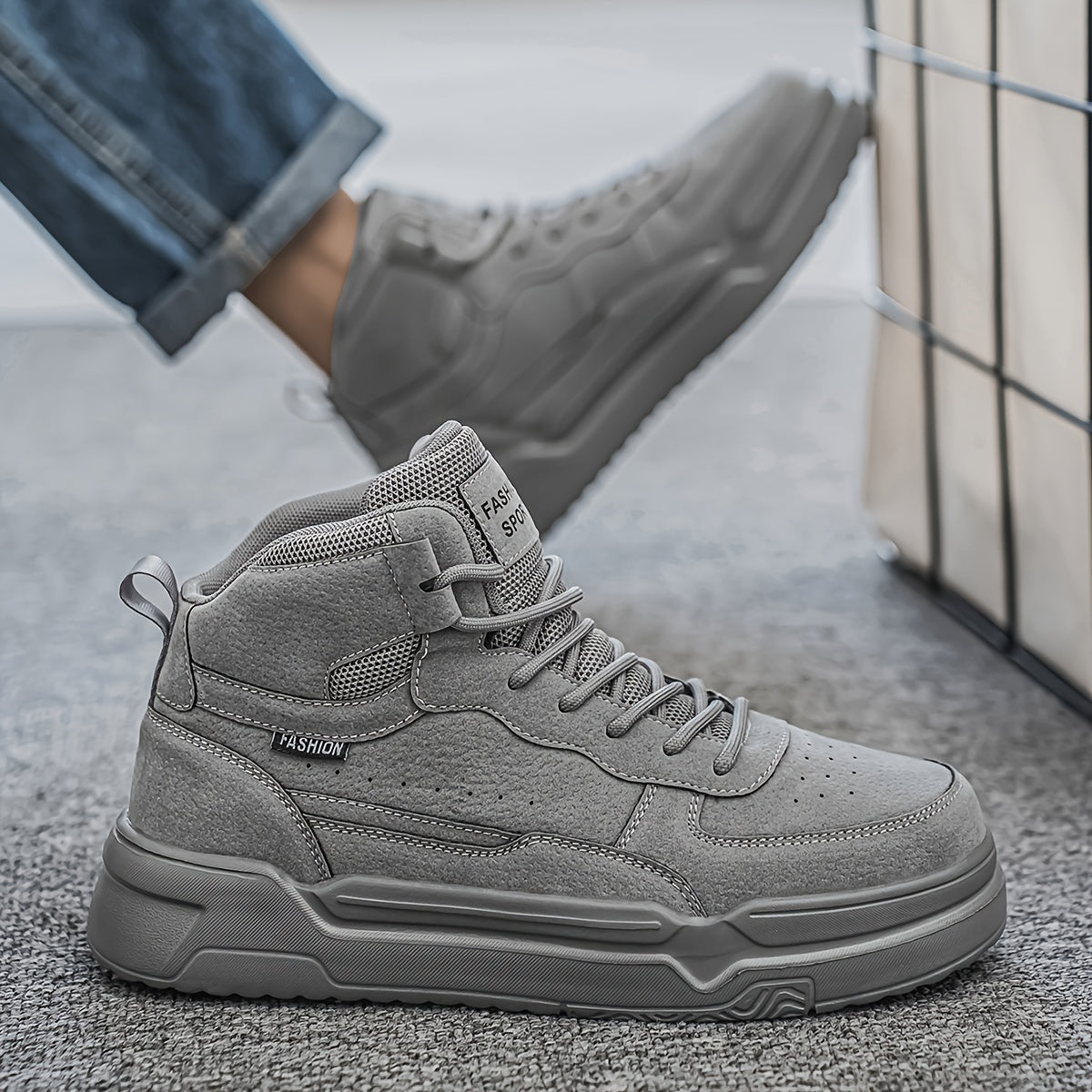 Men's High-Top Graphic Sneakers Casual Running Street Shoes Durable PU Fabric