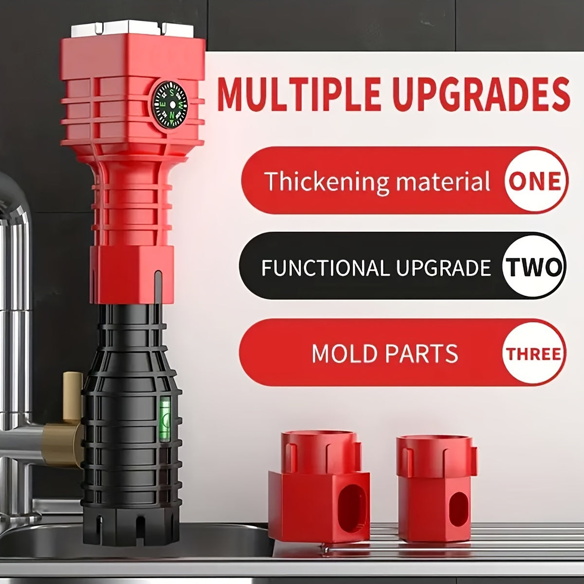 24-In-1 Faucet Repair Tool Set Carbon Steel Red Black Kitchen Bathroom