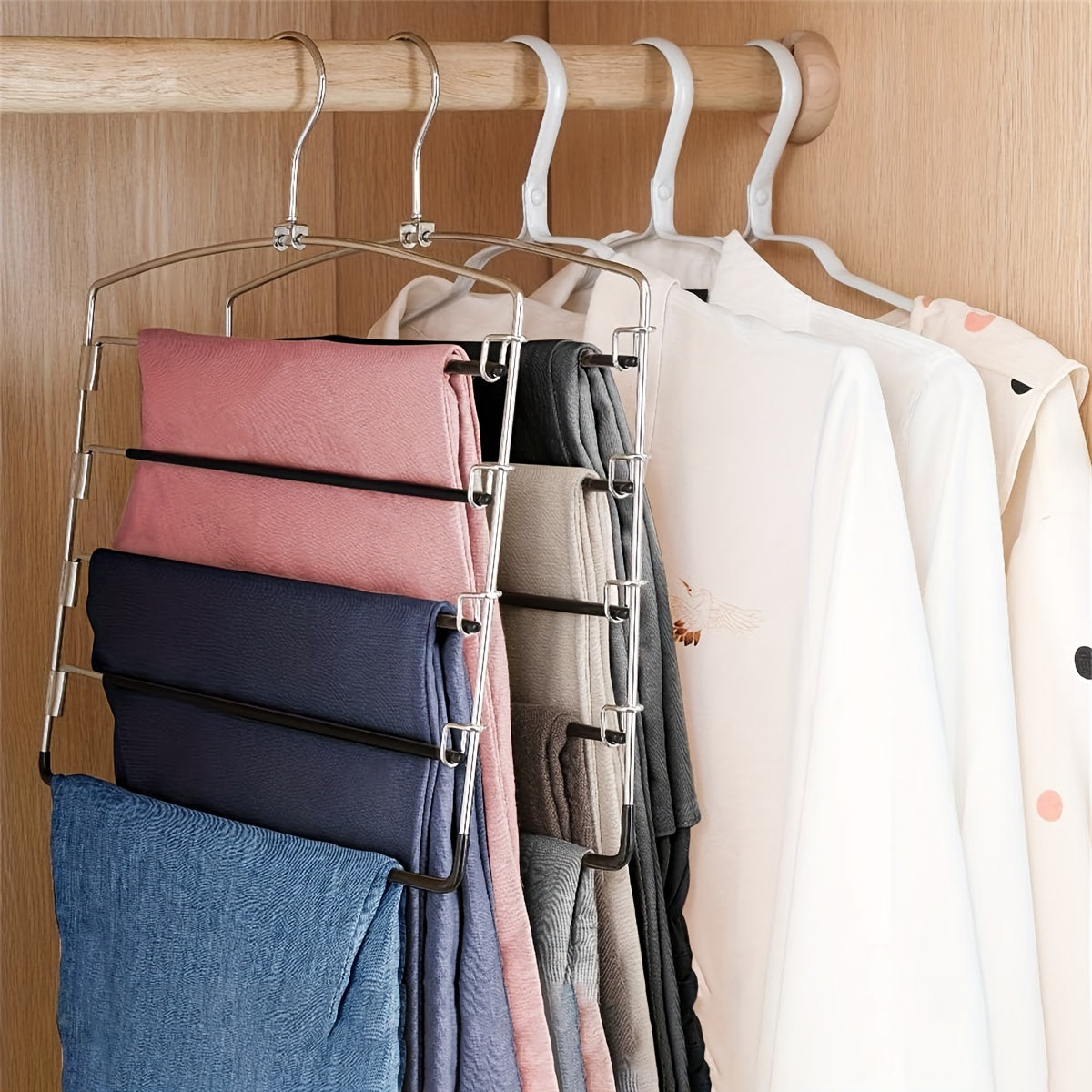 5-Tier Metal Pants Hanger with Non-Slip Features for Ties, Pants, Scarves Space-Saving Closet Organizer