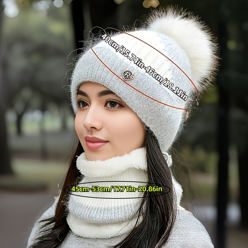 Women's Fleece-Lined Knit Beanie and Scarf Set Warm Winter Hat and Neck Warmer